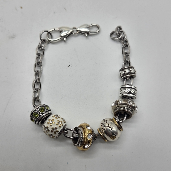 brighton beaded enameled silver plated charm bracelet 7.5in - Picture 1 of 6